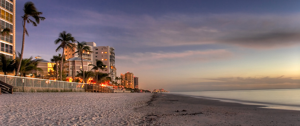 Clearwater Beach Condos at dusk